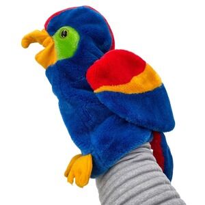 Vintage Heartline Parrot Hand Puppet Plush 1986 Korea Bird Blue Kids Toy